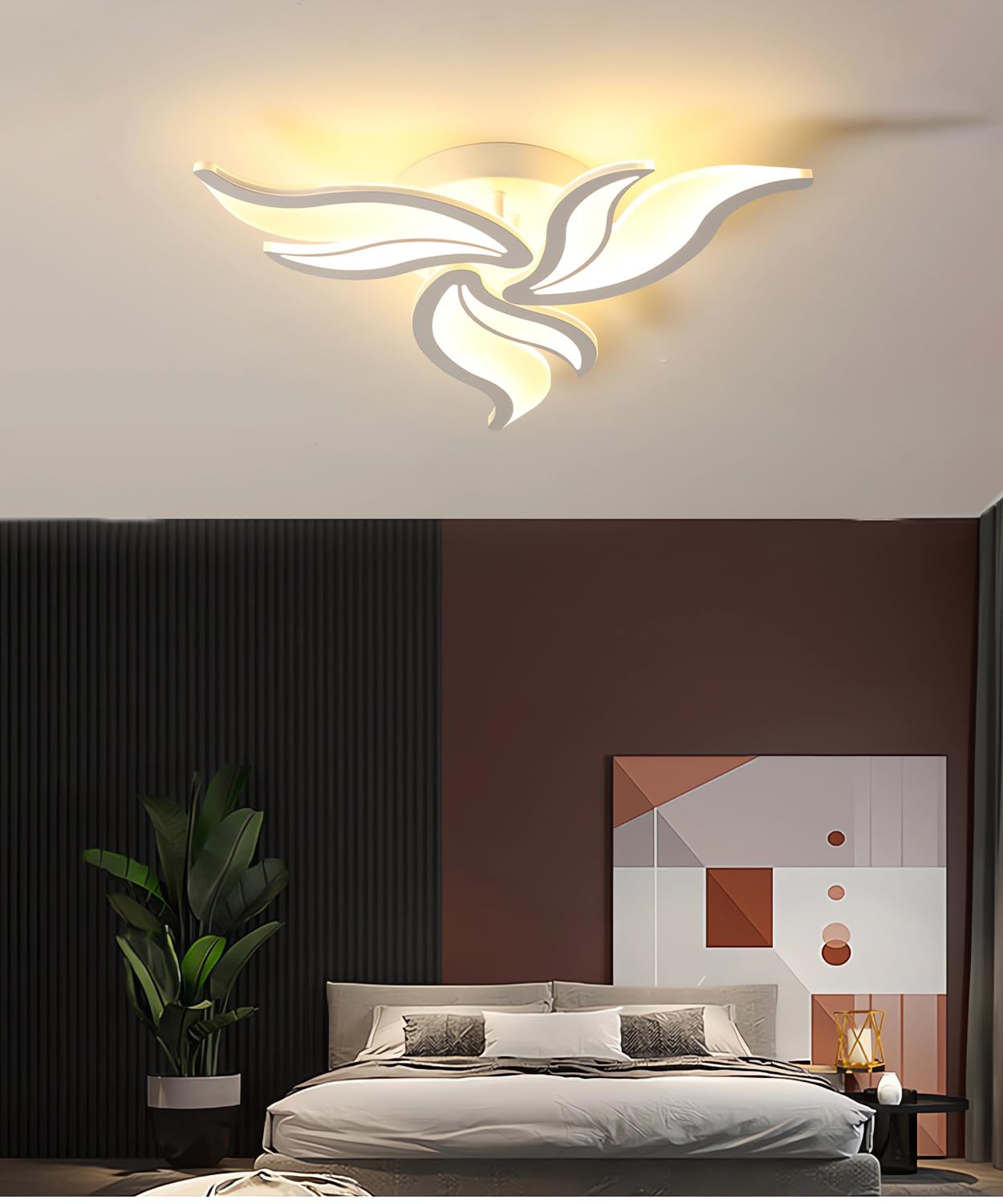Modern Led Ceiling Light Dimmable with Remote Control Ceiling Lamp Living Room Bedroom Dining Room Ceiling Light Flame Modelling Multifunctional Ceiling Lighting (White, 3 Heads)