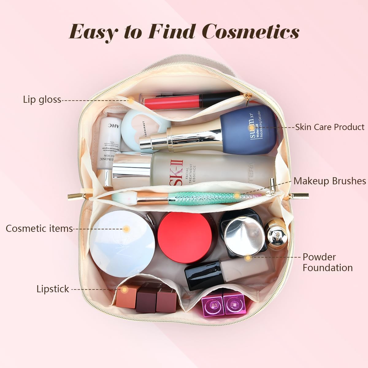 for Valentines Day Gifts, Makeup Bag for Women, PU Leather Travel Toiletry Bags, Initial Make Up Cosmetic Pouch for Teen Girls, Wide Open Portable Skincare Bag, Personalized Birthday Gifts, White G - Image 3