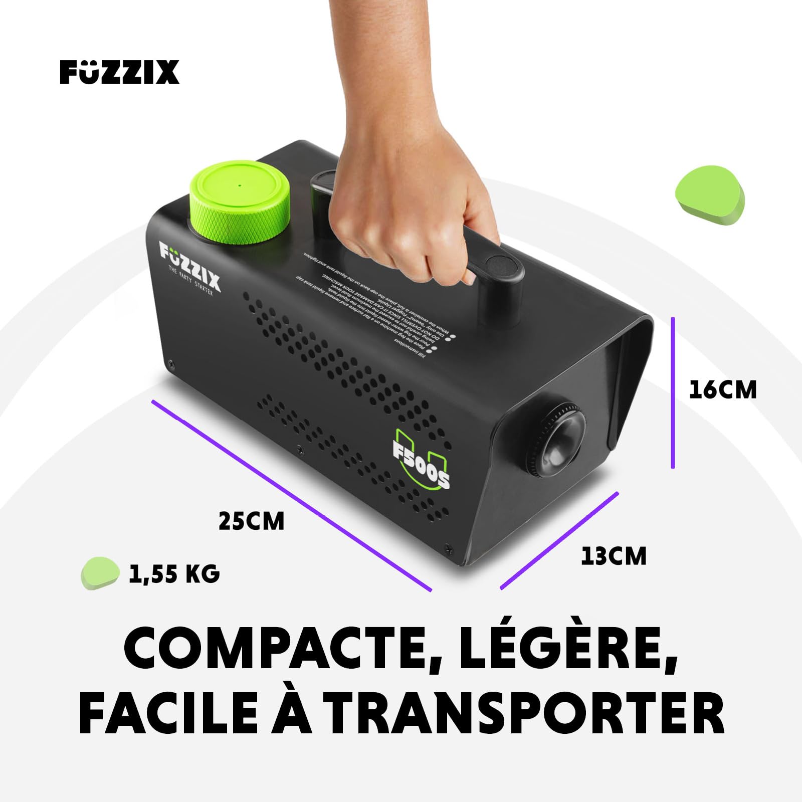 Fuzzix F500S - Pack Machine à Fumée 500 Watts avec 2 x Boules Disco RGB et 1L de Liquide à Fumée Standard - Un Pack tout-en-un Idéal pour les Soirées à la Maison, Fêtes d'Anniversaires