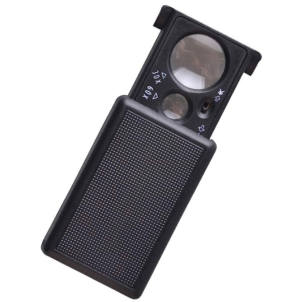 asdchZen Magnifying Glass,Eye Magnifying Glass,Jewellers Slide Out Pocket Magnifier Magnifying Glass,With Led Small Portable Magnifier 30X 60X/Black