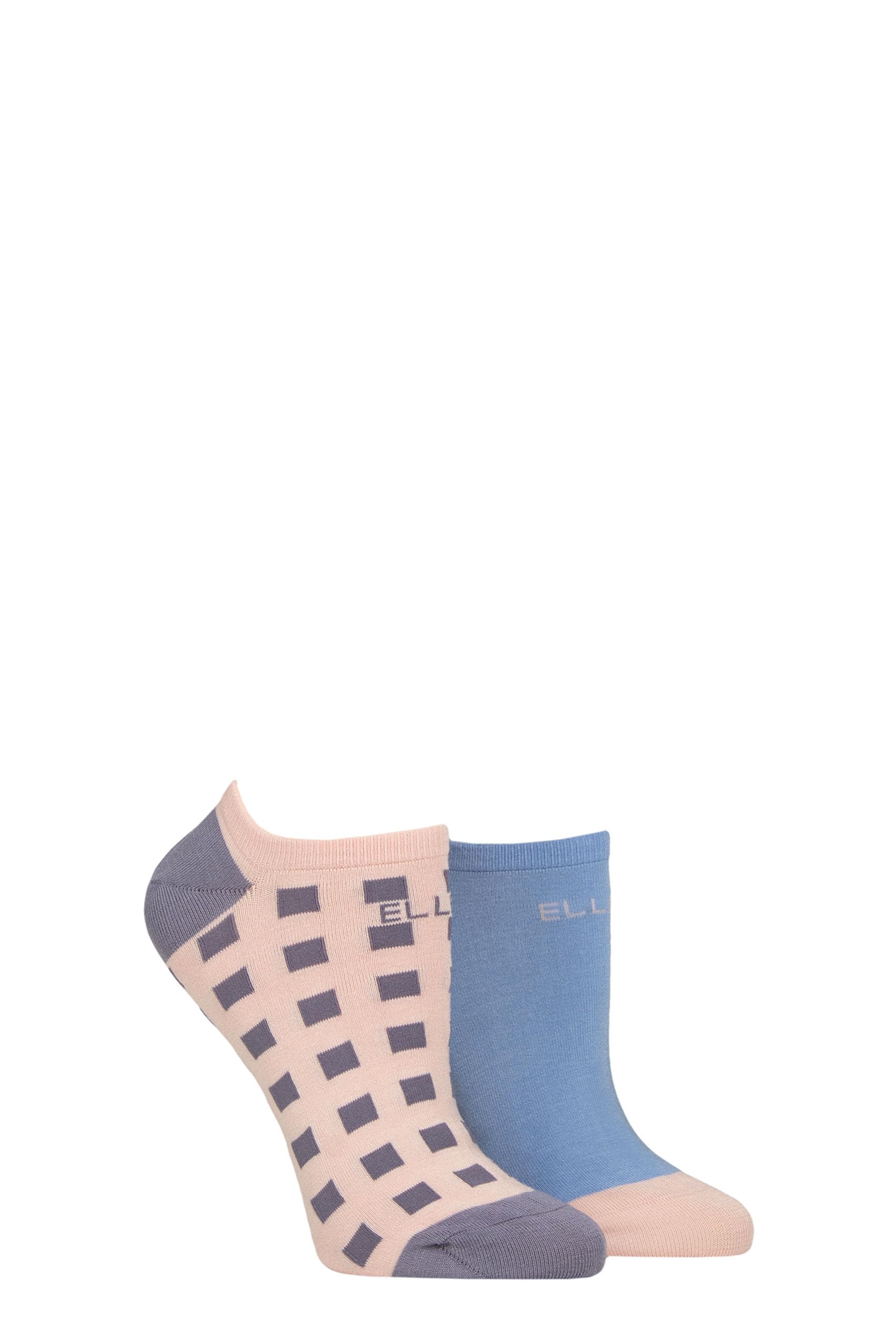 ELLE Ladies No Show Socks -Plain Patterned and Striped Soft Breathable Bamboo Material in a Multipack of 2 Size 4-8 (UK, Numeric, 4, 8, Regular, Regular, Parisian Rose Patterned)