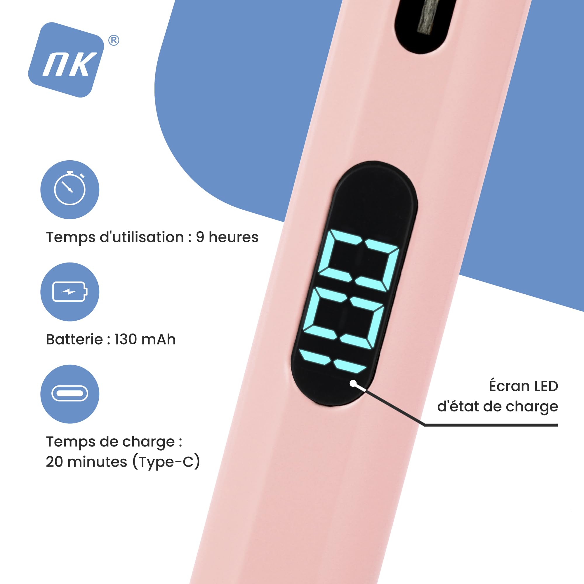 NK Stylet iPad 2018-2025 avec Attraction magnétique, léger, écran LED, Sensible au Toucher, autonomie 9 h, Compatible avec iPad 6/7/8/9/10/11, Air 3/4/5/6/7, Pro 11 1/2/3/4/5, Mini 5/6/7