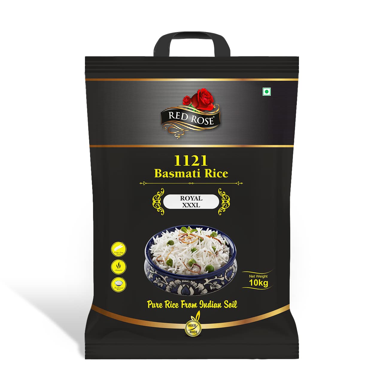 Red Rose Royal XXXL Basmati Rice 10Kg, Perfectly Aged Grain, Rich Aroma, Best Indian Basmati Rice for Biryani