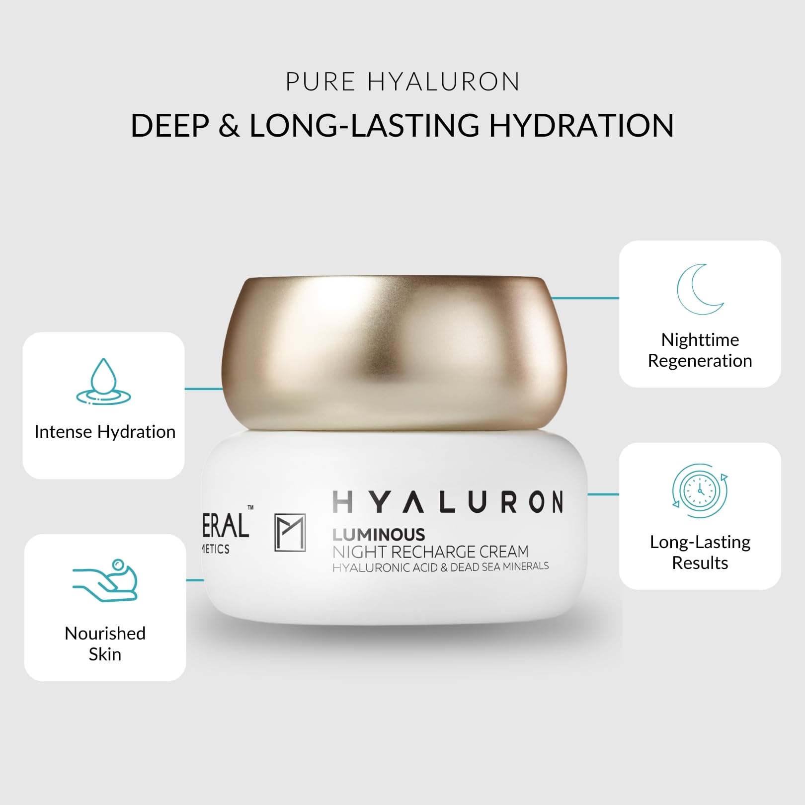 Pure Mineral, Radiant Regenerating Night Cream with Hyaluron for All Skin Types, Dead Sea Minerals, Intense Hydration - Image 2