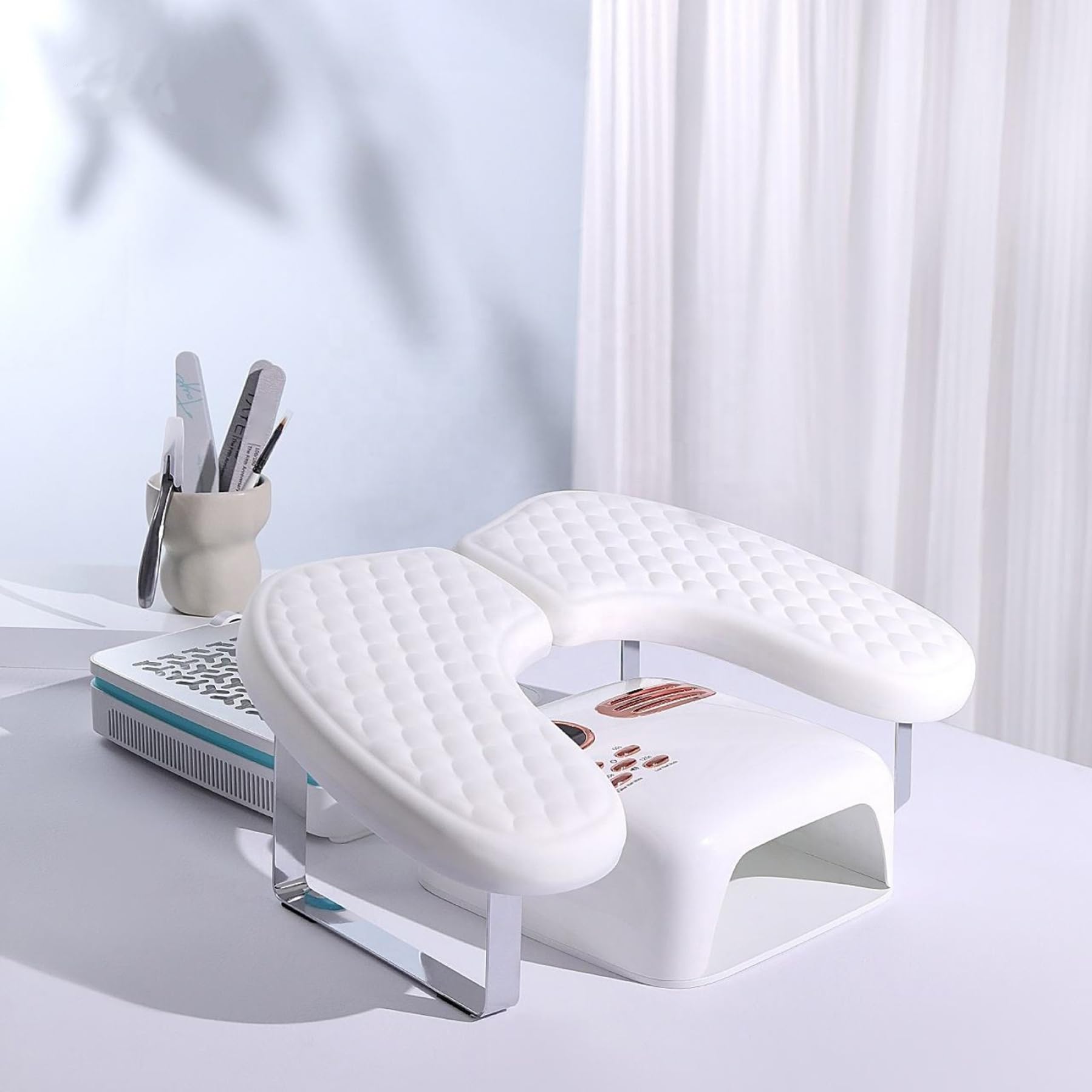 Poggiabraccio pieghevole per unghie a forma di U, impermeabile, resistente all'olio - Poggiamano rimovibile per salone Nails Tech, bianco