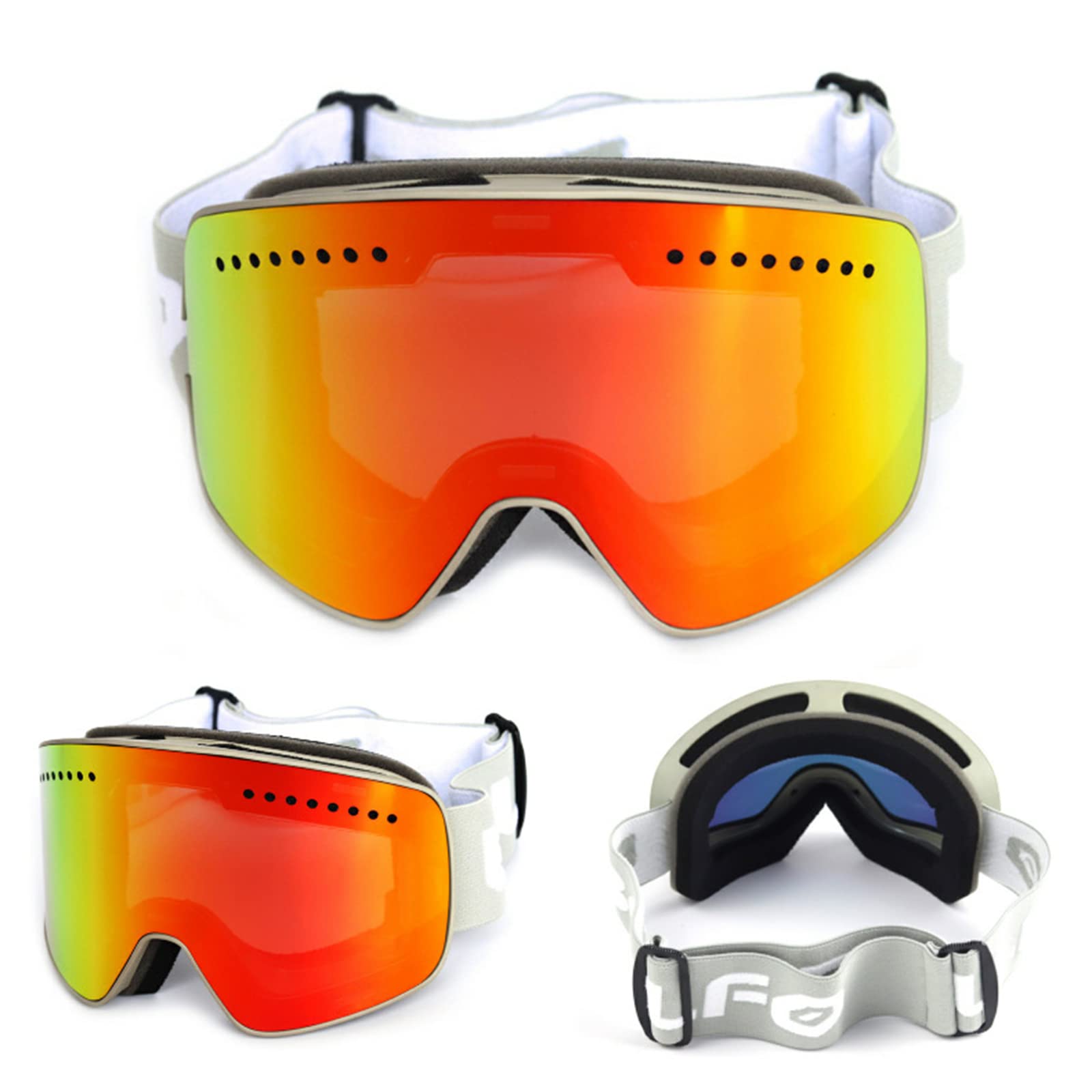 Masque de Ski pour Homme et Femme - Anti-buée sur - Lunettes de Ski avec Magnet écran Amovible,Rouge