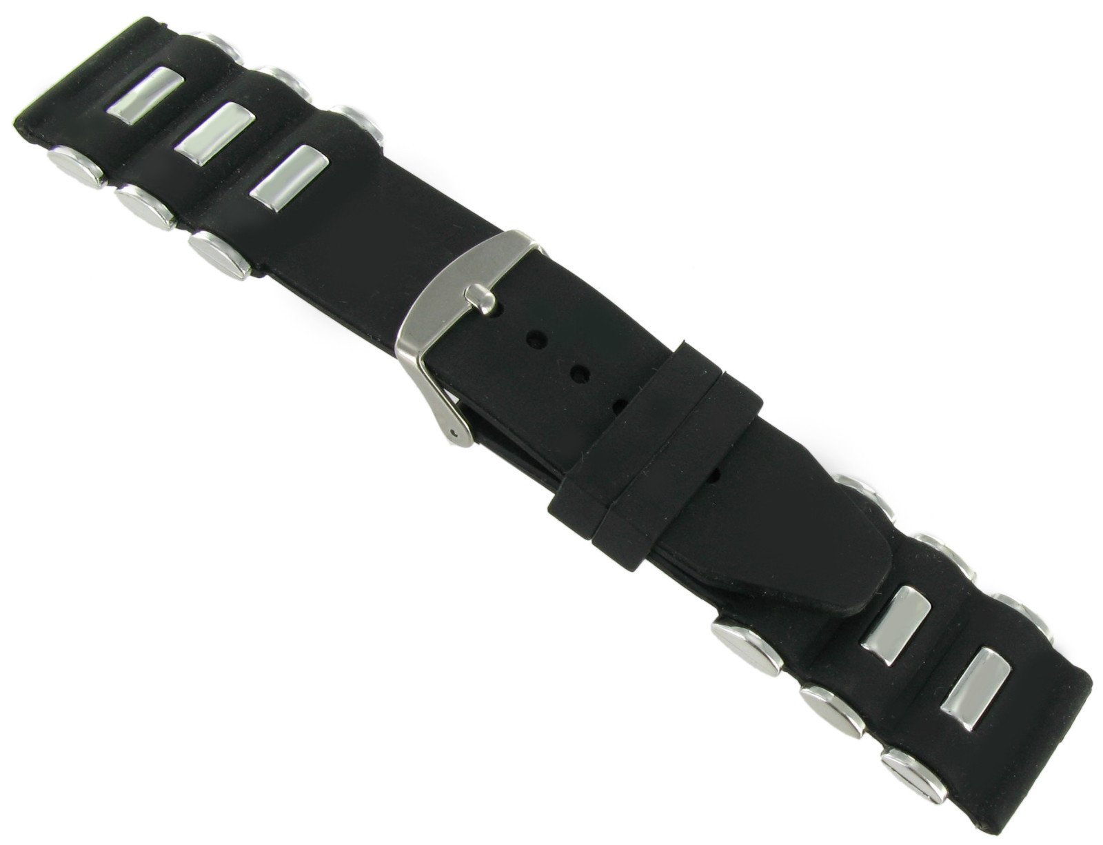 Milano 24mm Trendy Silicone Black Waterproof Silver Tone Insert Replacement Watch Band Strap