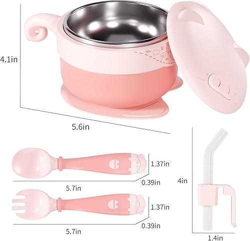 Miniatura 7 de Deejoy Juego de cuchara para niños pequeños con cuenco (rosa)