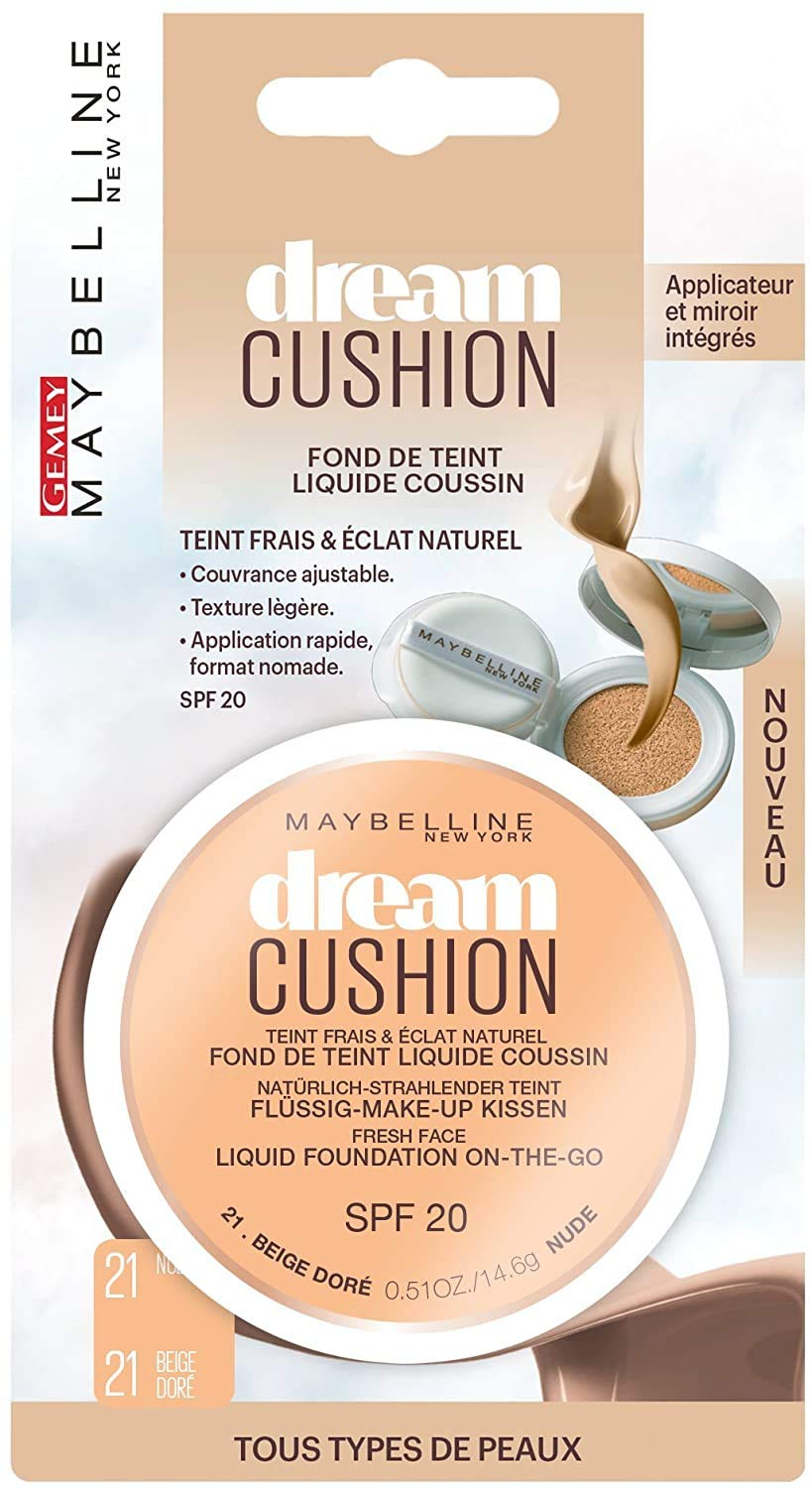 Maybelline New York Fondotinta dream cushion 21 beige dore, Set di 3