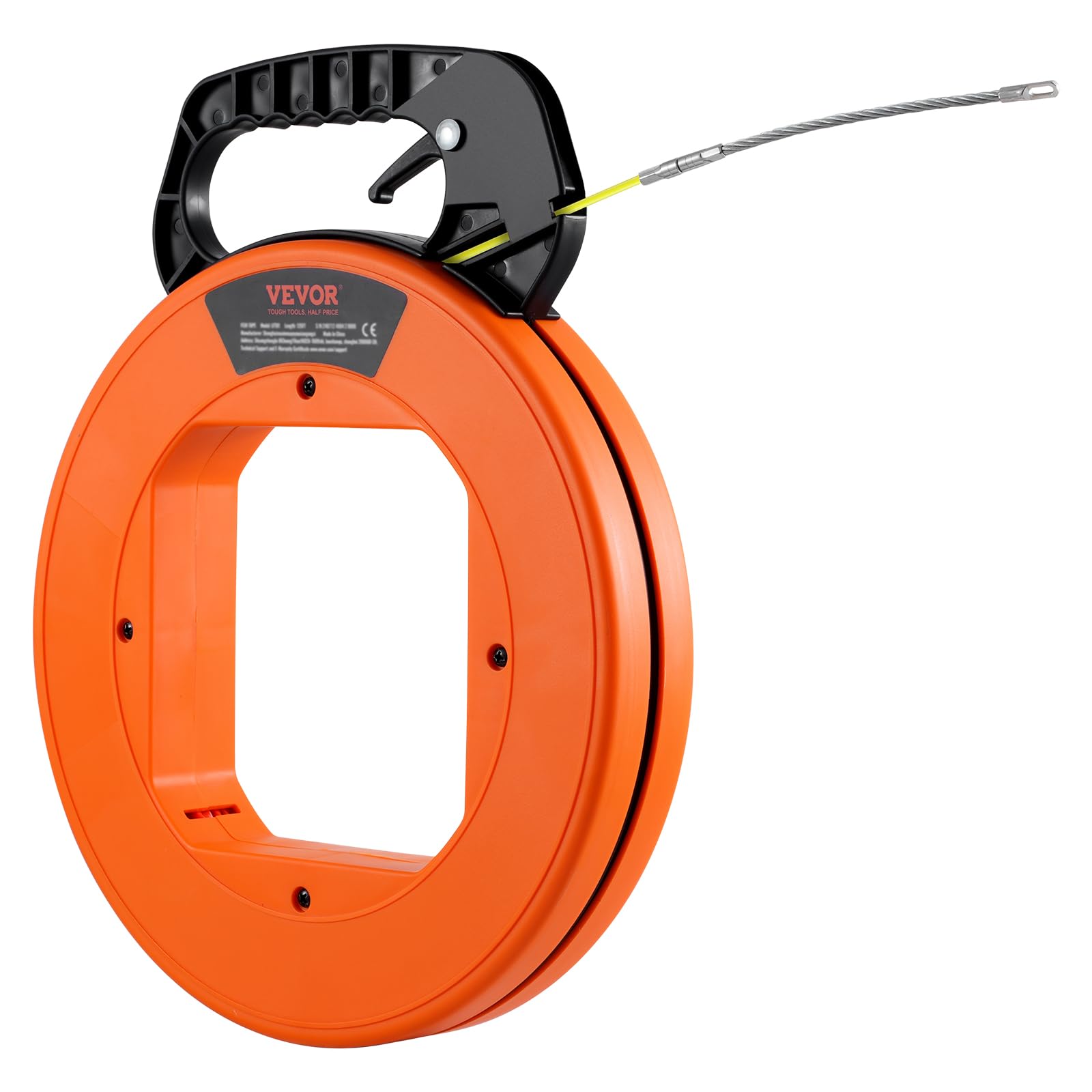 VEVOR Aiguille Électricien 60,96 m Tire Fils Électrique Fibre de Verre 4,7 mm avec Boîtier, Poignée, Facile à Utiliser, Outil Extraction Câble Flexible pour Murs, Conduits Électriques, Non Conducteur