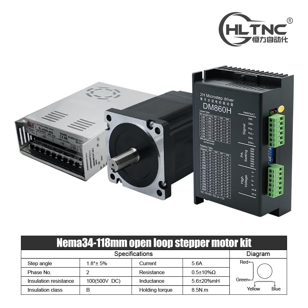 86HS(82/118/156) mm Axial Diameter 14mm +DM860H Driver +S-400-60 Switching Power Supply (86HS118)