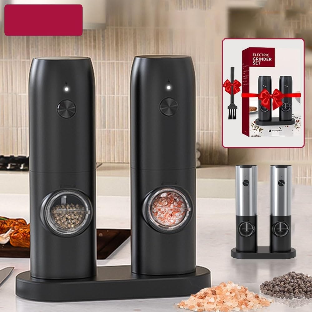 Molinillo Pimienta, Pepper Grinder Molinillo de sal y pimienta eléctrico recargable, base carga, molinillo automático especias acero inoxidable(Charge Base Steel)