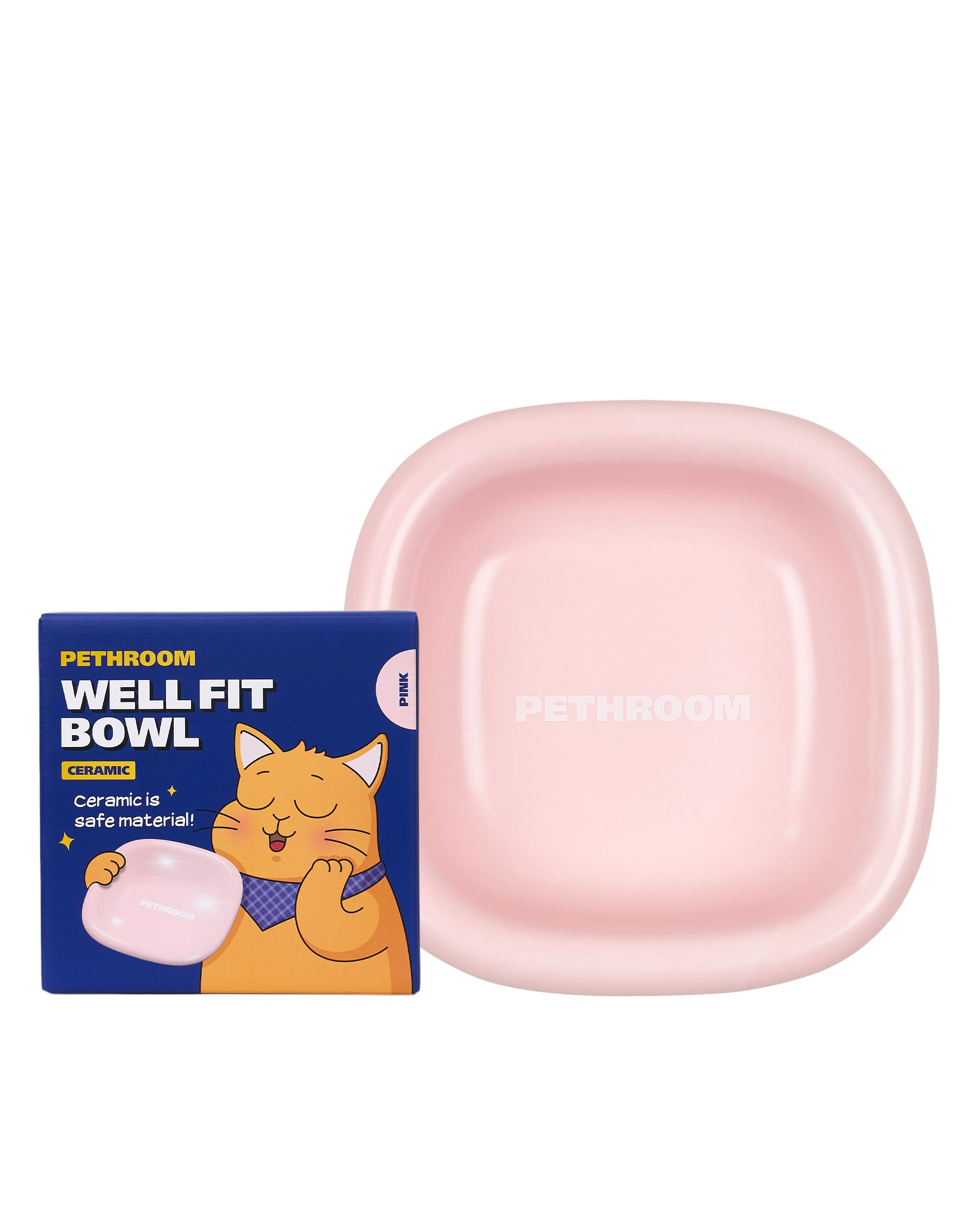 PETHROOM Well Fit Bowl – Durable Ceramic Cat & Dog Food Bowl, Stable & Non-Slip, Easy to Clean, 6.2 × 6.2 × 2.0 in, Pink