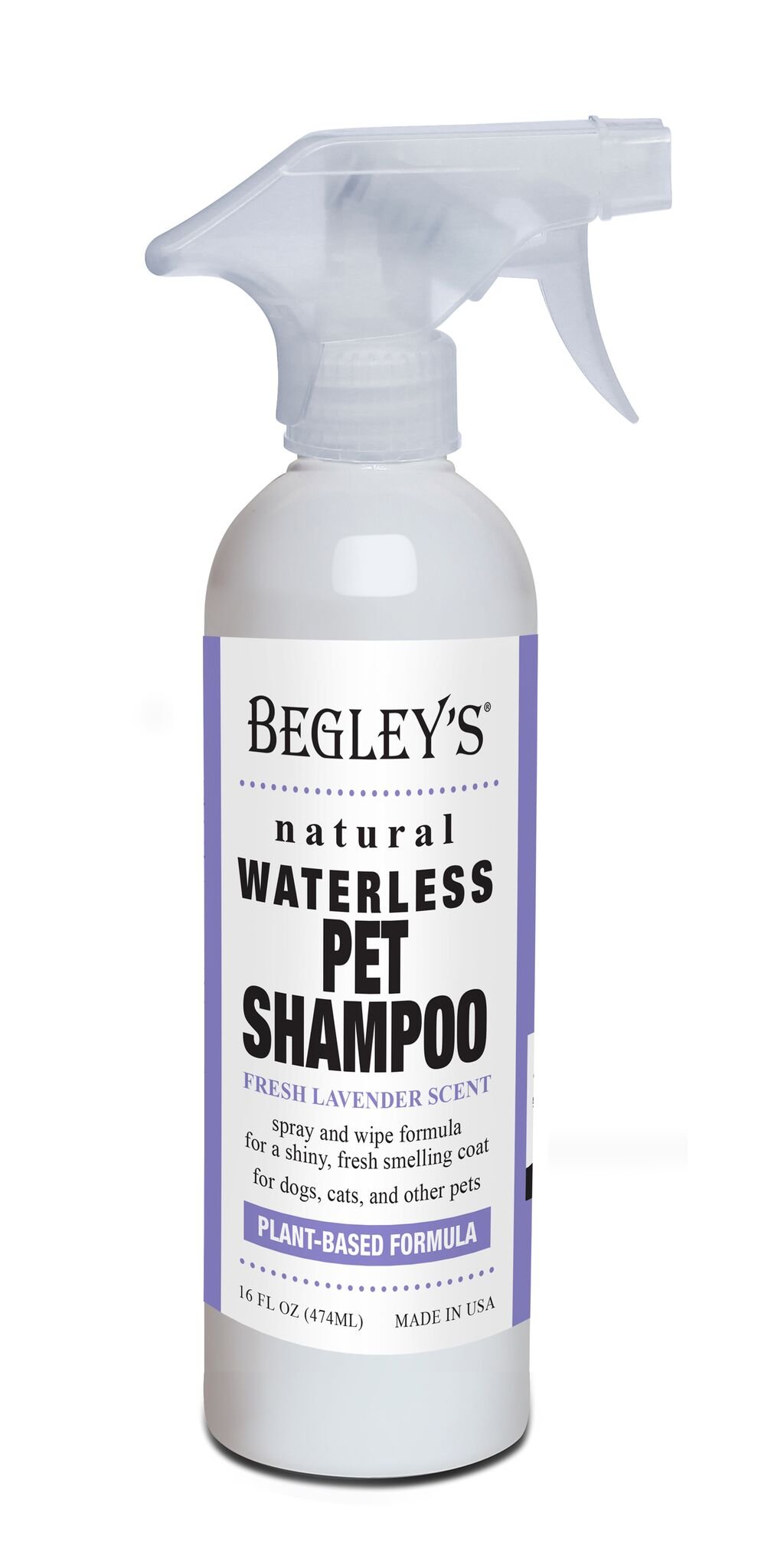 Begleyââ‚¬â„¢s Natural No Rinse Waterless Pet Shampoo, Bathless Cleaning, Deodorizing, and Odor Removal for a Shiny, Fresh Smelling Coat - Effective for Dogs, Puppies, and Cats - Fresh Lavender Scent