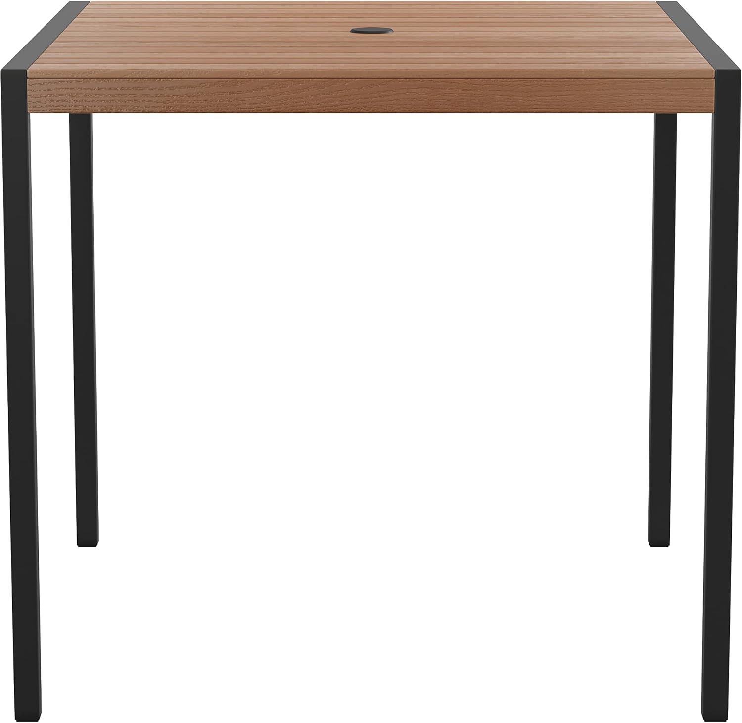 Square Black Steel Frame Dining Table with Faux Teak Top