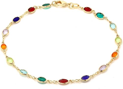 Miniatura 1 de Tobillera pulsera de latón bañado en oro y cristal multicolor de 10 pulgadas