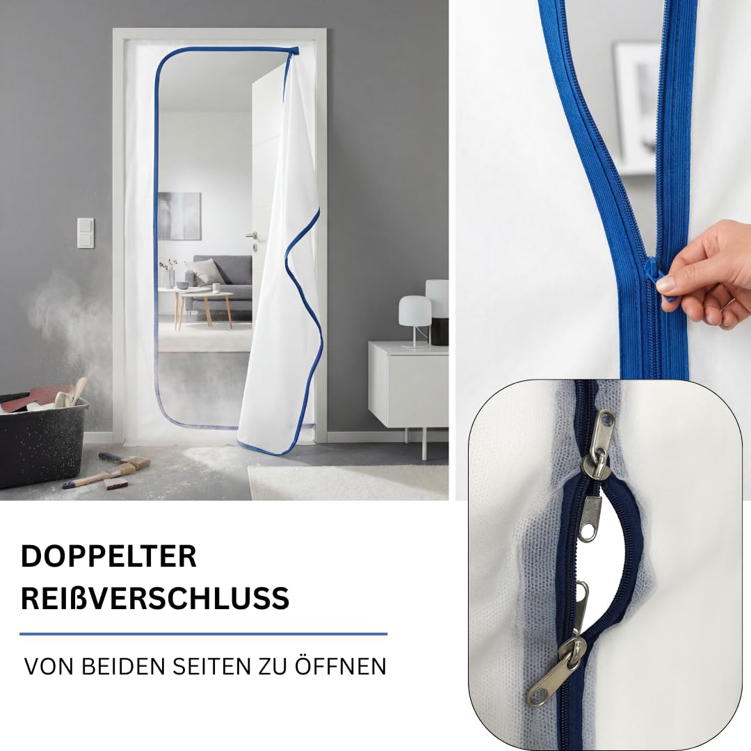 Pangolino Lot de 2 portes anti-poussière en non-tissé (PP) - 2 pièces + 2 bandes crêpées - Pour porte de construction en polypropylène non tissé résistant à la poussière