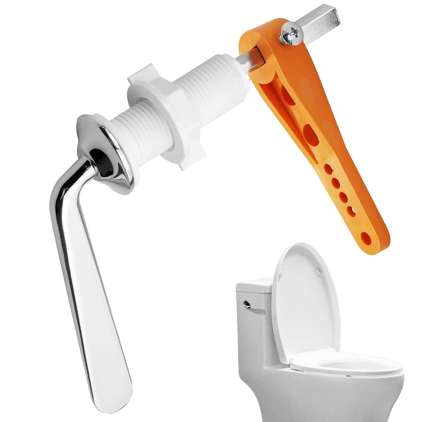 Wjelet 1Pcs Toilet Flush Handle, Toilet Flush Handle Replacement, Chrome Plated Metal Cistern Lever with Adjustable Arm, Durable