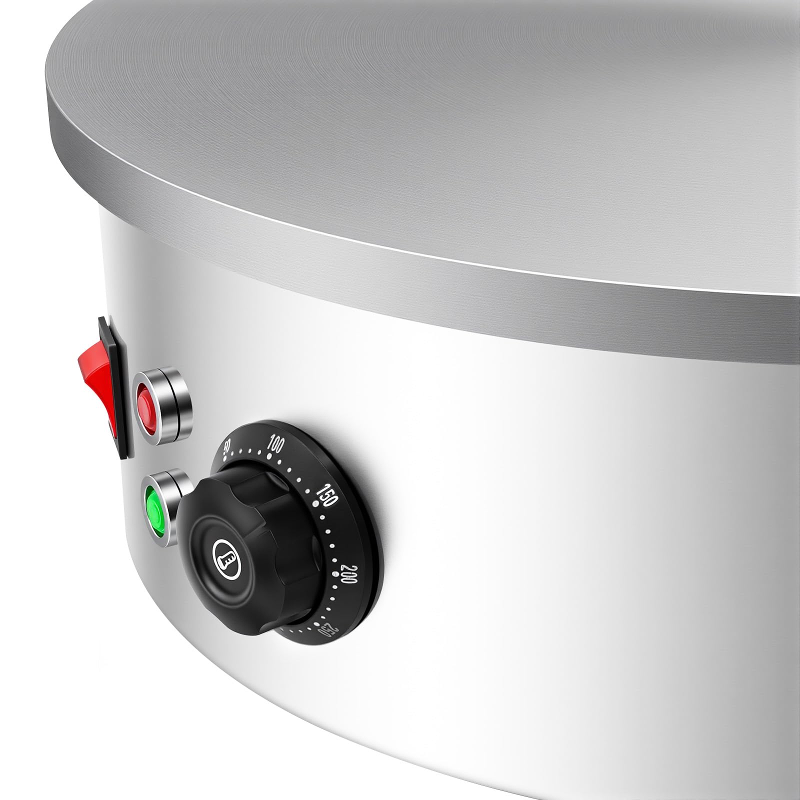 Crepiere eléctrico, crepe Maker, placa calefactora, hierro fundido, 45 cm, calefacción rápida uniforme, termostato ajustable 122-572F, espátula incluida, Griddle multifunción, casa restaurante cocina