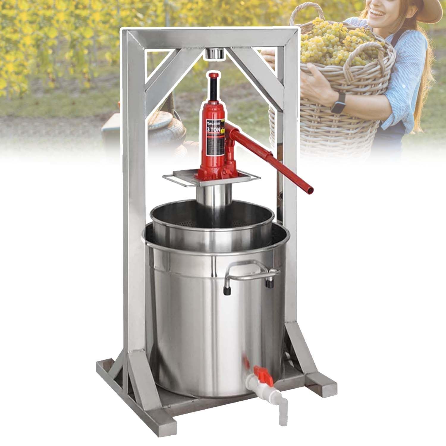 JXYQ Manual Fruit Cider Wine Press - Stainless Steel Hydraulic Juice Press for Cider and Grape Wine Making, 12L Capacity