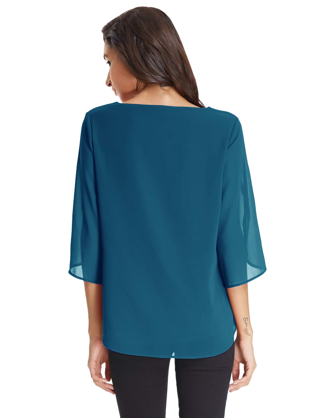 GRACE KARIN Camicia Donna Paillettes a Manica a 3/4 Top Elegante Girocollo Manicotto Split