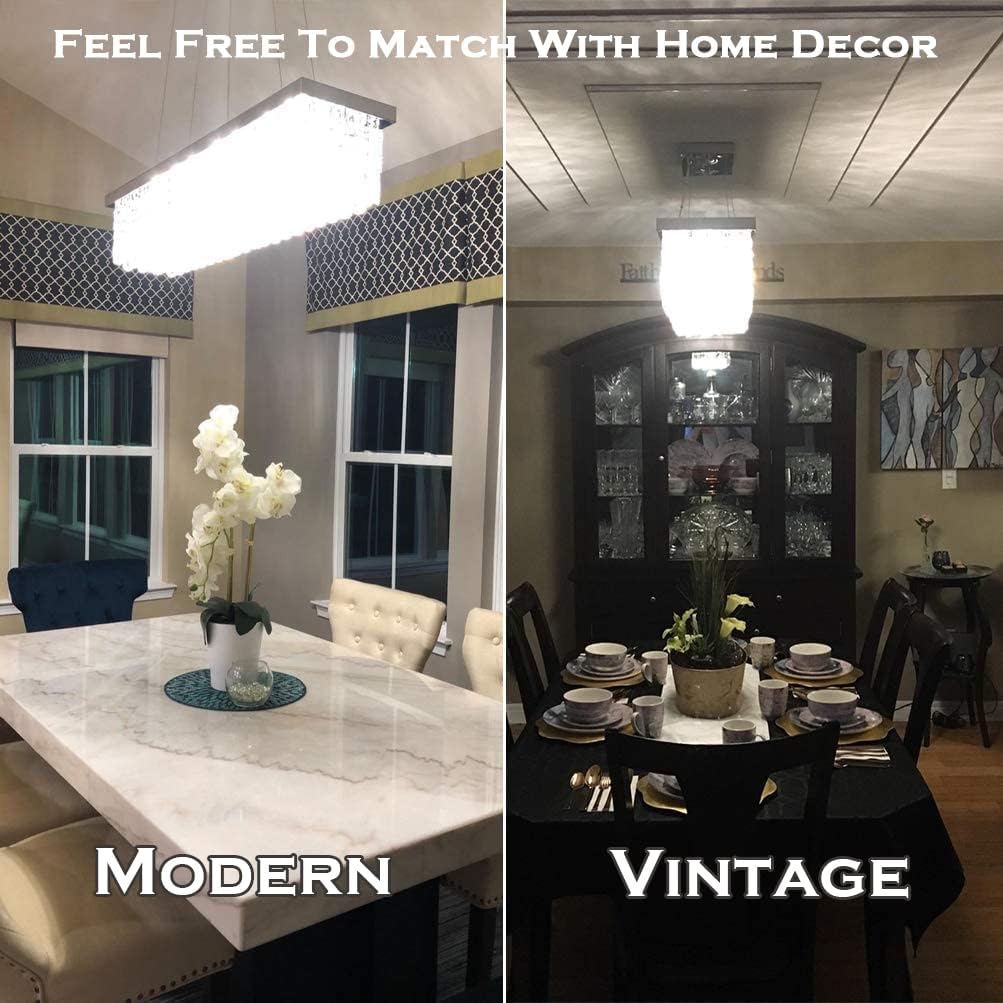 🛒 Crazy Deals Rectangle Crystal Chandeliers Dining Room Modern Ceiling Light Fixtures Hanging Chandelier Pendant Light Living Room Beautiful Fixture Polished Chrome Finish L31.5'' x W9.8'' x H8.9'' of CRYSTOP