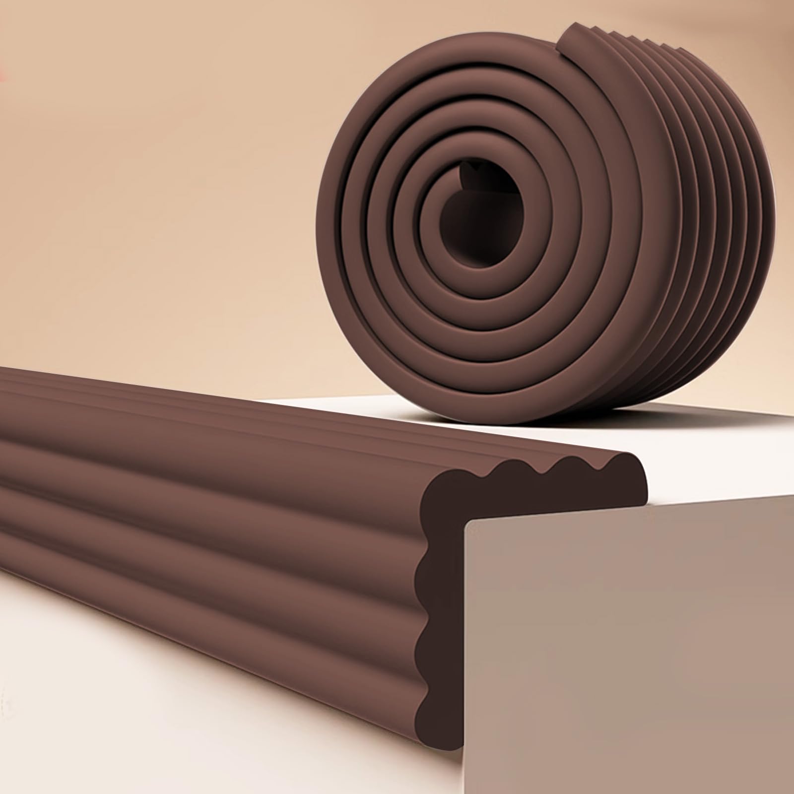 Baby Edge and Corner Guards, Soft Foam Furniture Protector, Table Bumper Strip,3.15inch x 6.56 ft, Brown，Baby Proofing Bumper for Table, Fireplace (