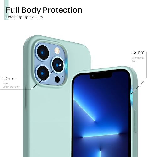 Miniatura 4 de ORNARTO Funda compatible con iPhone 13 Pro 6.1, silicona líquida delgada de 3 capas cubierta completa de goma de gel suave de 6.1 pulgadas, verde