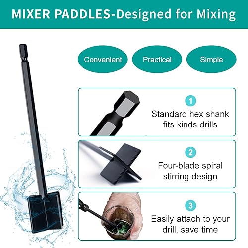 Miniatura 3 de 2 Pcs Epoxy Mixer Attachment for Drill, Reusable Paint and Resin Mixer Paddle to Mix Epoxy Resin, Paint, Ceramic Glaze and Reduce Bubbles