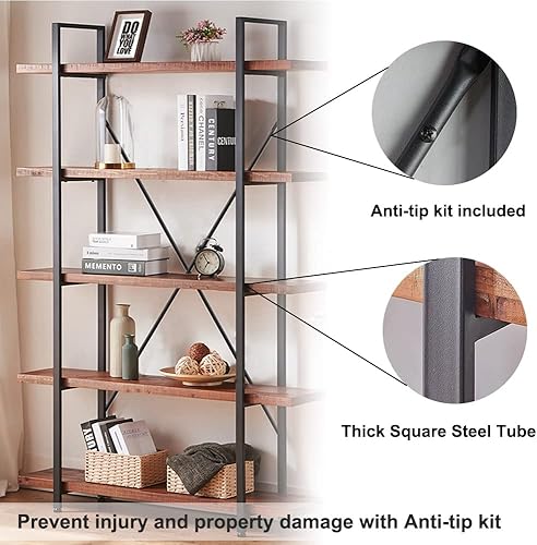 Miniatura 6 de HSH Estantería de madera maciza de 5 niveles, librero de madera real natural, estantería etagere industrial rústica vintage, estante abierto de