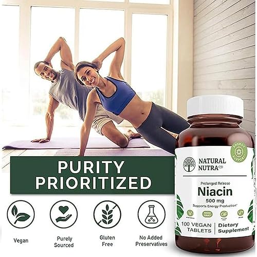 Miniatura 9 de Natural Nutra liberación de tiempo lenta niacina 500 mg vitamina B3 con ácido nicotínico suplemento de colesterol producción de energía promueve la