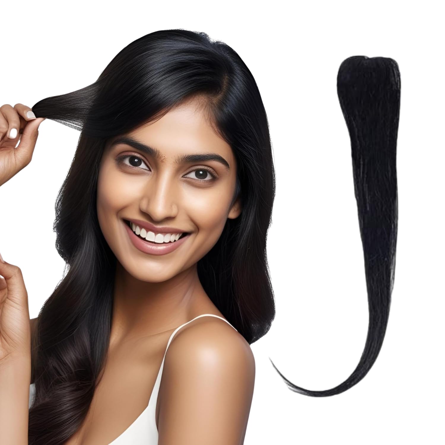refynhair - invisible side patch | 1 clip | clip in hair extension | 8 inch | natural black | remy human hair | lightweight, seamless blend, clip-on hair enhancer natural look