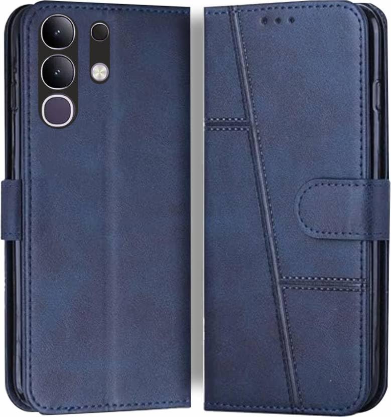 Image of for Vivo Y31 Pro 5G / Vivo T4X 5G / iQOO Z10X 5G Flip Cover Leather Finish | Inside TPU with Card Pockets | Wallet Stand | Complete Protection Flip Case Blue