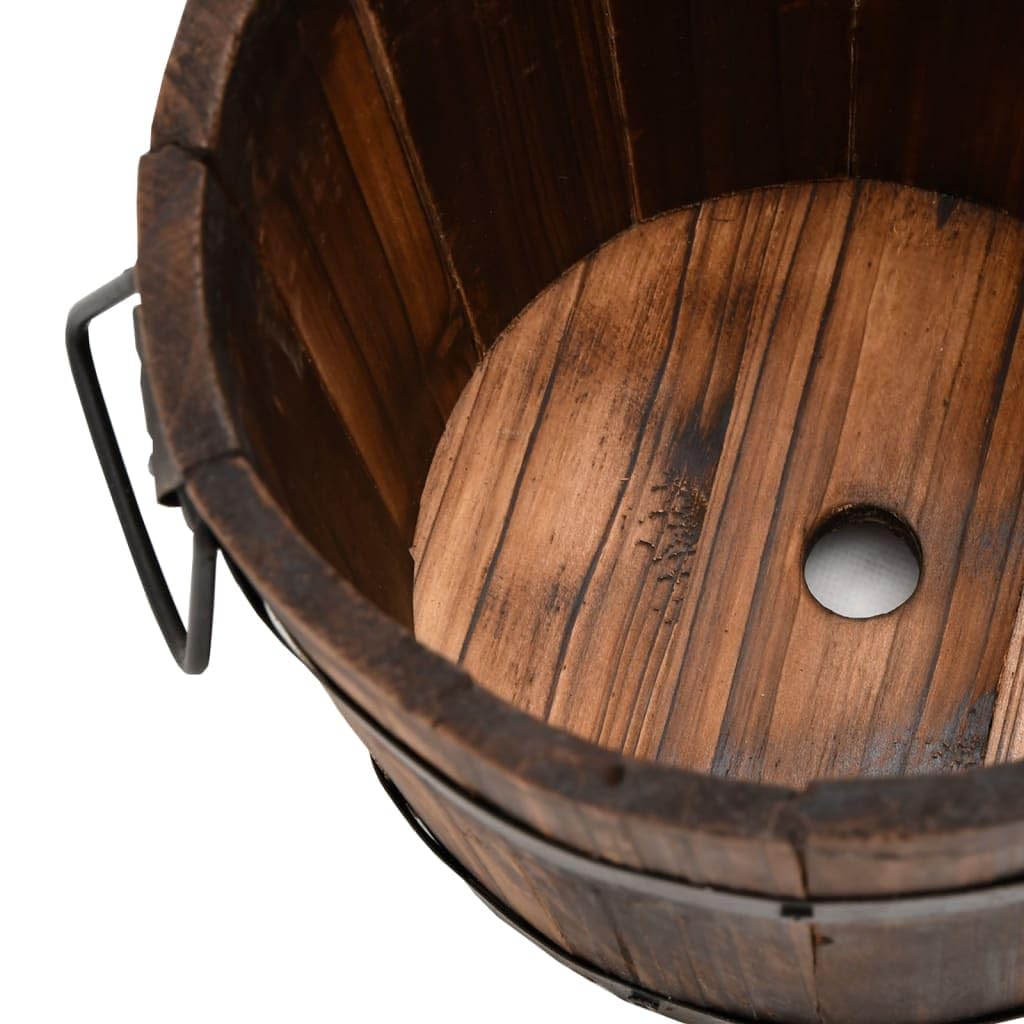 Set di 3 secchi in legno massiccio di abete con foro di drenaggio e manici in metallo, vaso per piante ed erbe aromatiche