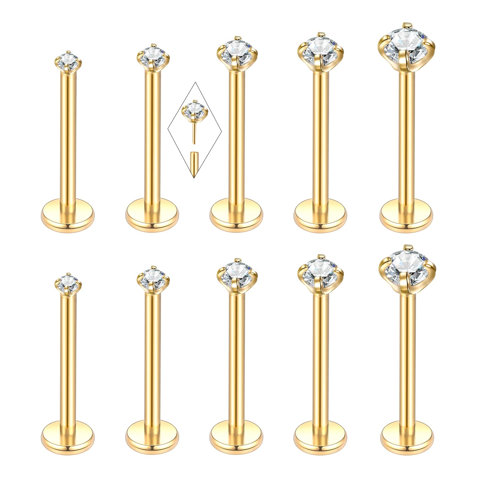 Threadless Nose Stud Stainless Steel 20G 18G 16G Threadless Flat Back Tragus Earrings Labret Medusa Monroe Ashely Lip Piercing Jewerly Gold-image-40