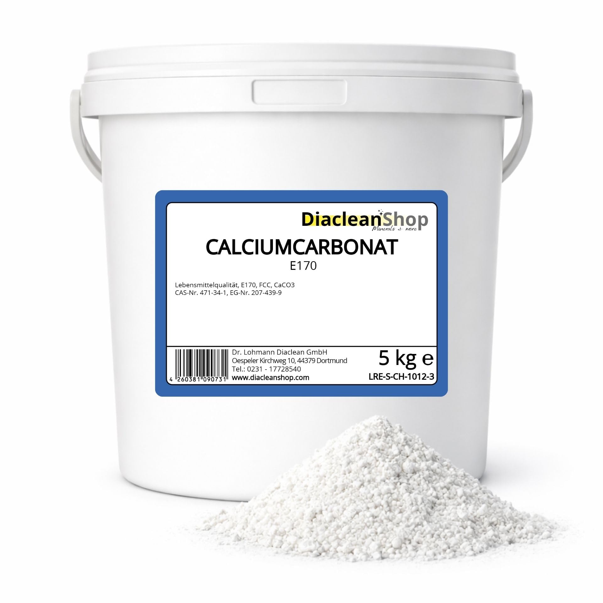 DIACLEANSHOP Pulver, Calciumcarbonat 5kg in Lebensmittelqualität - E170-100% natürlicher Ursprung - CaCO3-5000g - Kalk - Kreide - Kreidefarbe – Rasenkalk – Kalzium