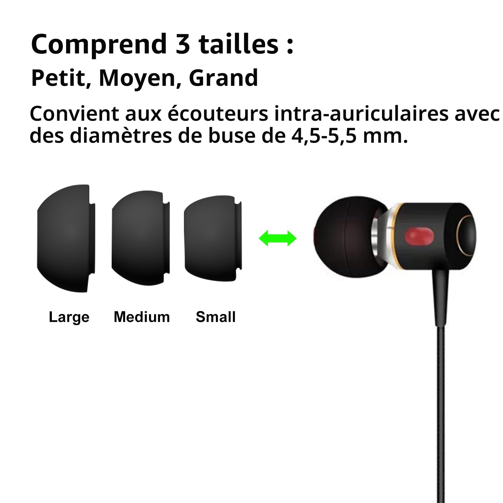 Embouts de Rechange en Silicone pour Écouteurs Intra-Auriculaires, 3 Tailles (S/M/L), 9 Paires
