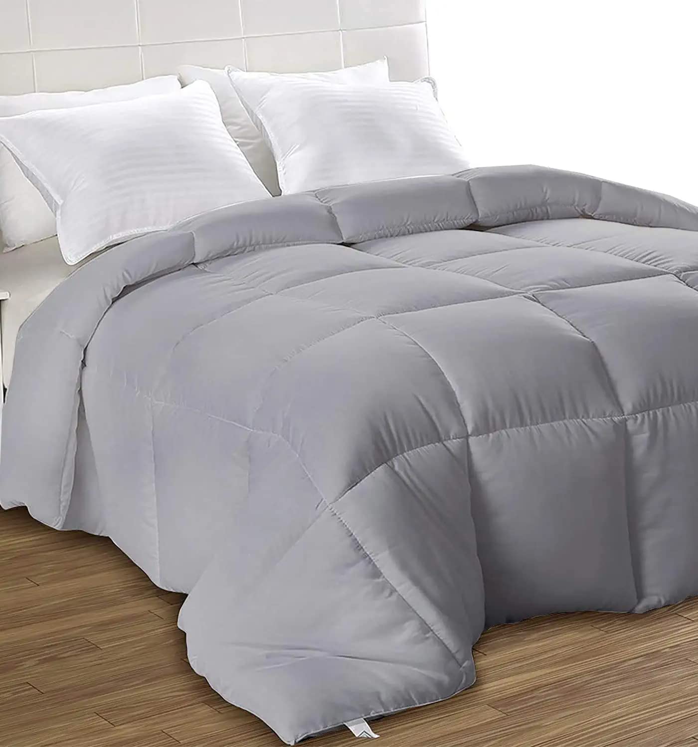 Soft & Fluffy All Weather Comforter for Single Size Bed Razzai Down Alternative Soft Quilted 300GSM(60"x90"Inches/152cmx228cm) Light Grey-image-16