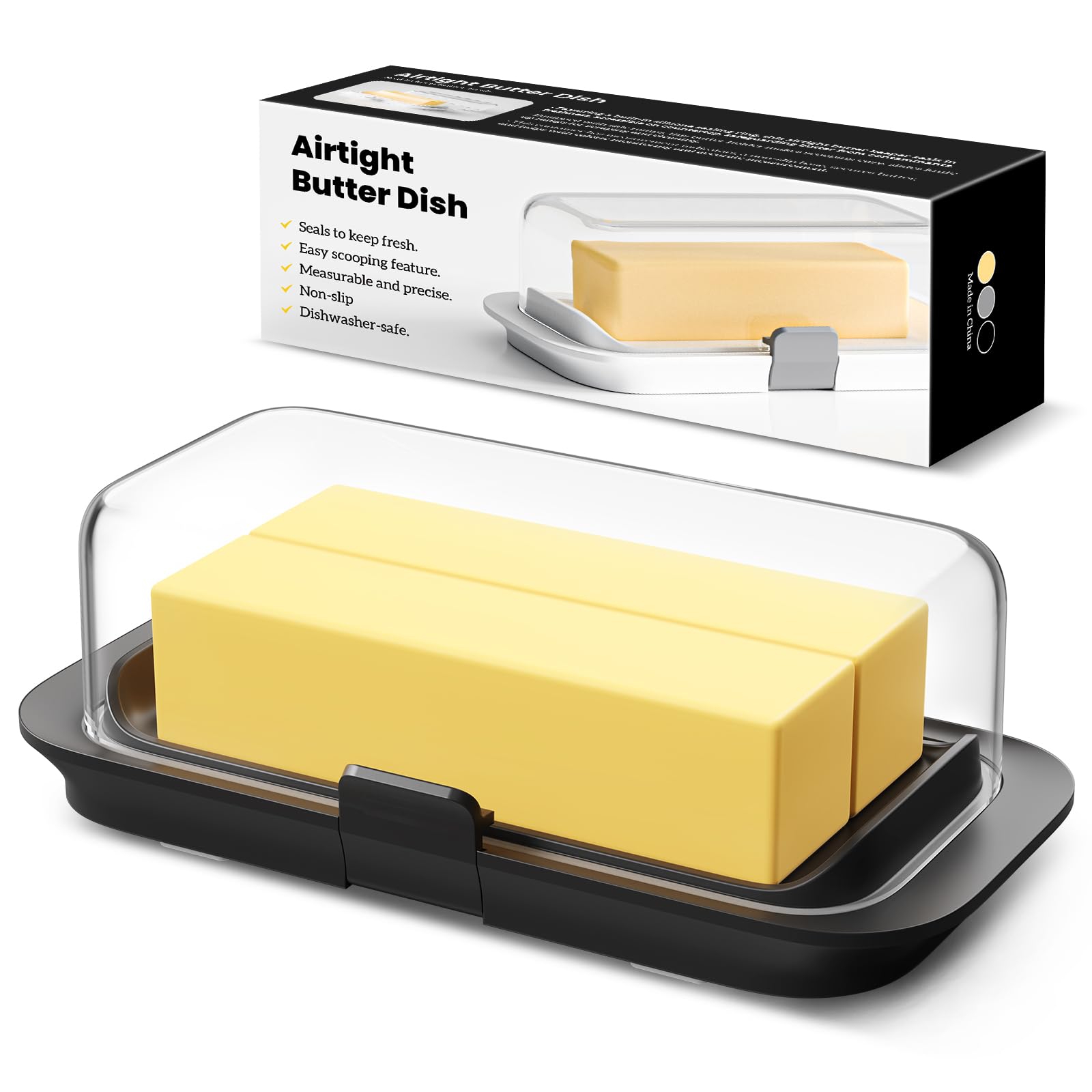 Pisol Burriera, per 250 g di burro, Grande Portaburro con Coperchio per Piano di Lavoro e Frigorifero, Ripiano Porta del Frigorifero, Portaburro Ermetico per Burro Europeo/Kerrygold/Burro Francese