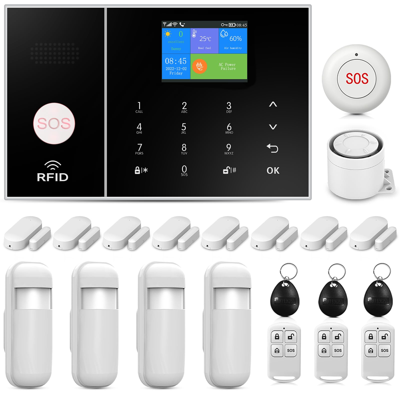 Sistema de Alarma de Seguridad para el hogar 4G, Kit de Alarma Inteligente para el hogar con Alarma de aplicación de teléfono, Funciona con Alexa y Google para el hogar, apartamento