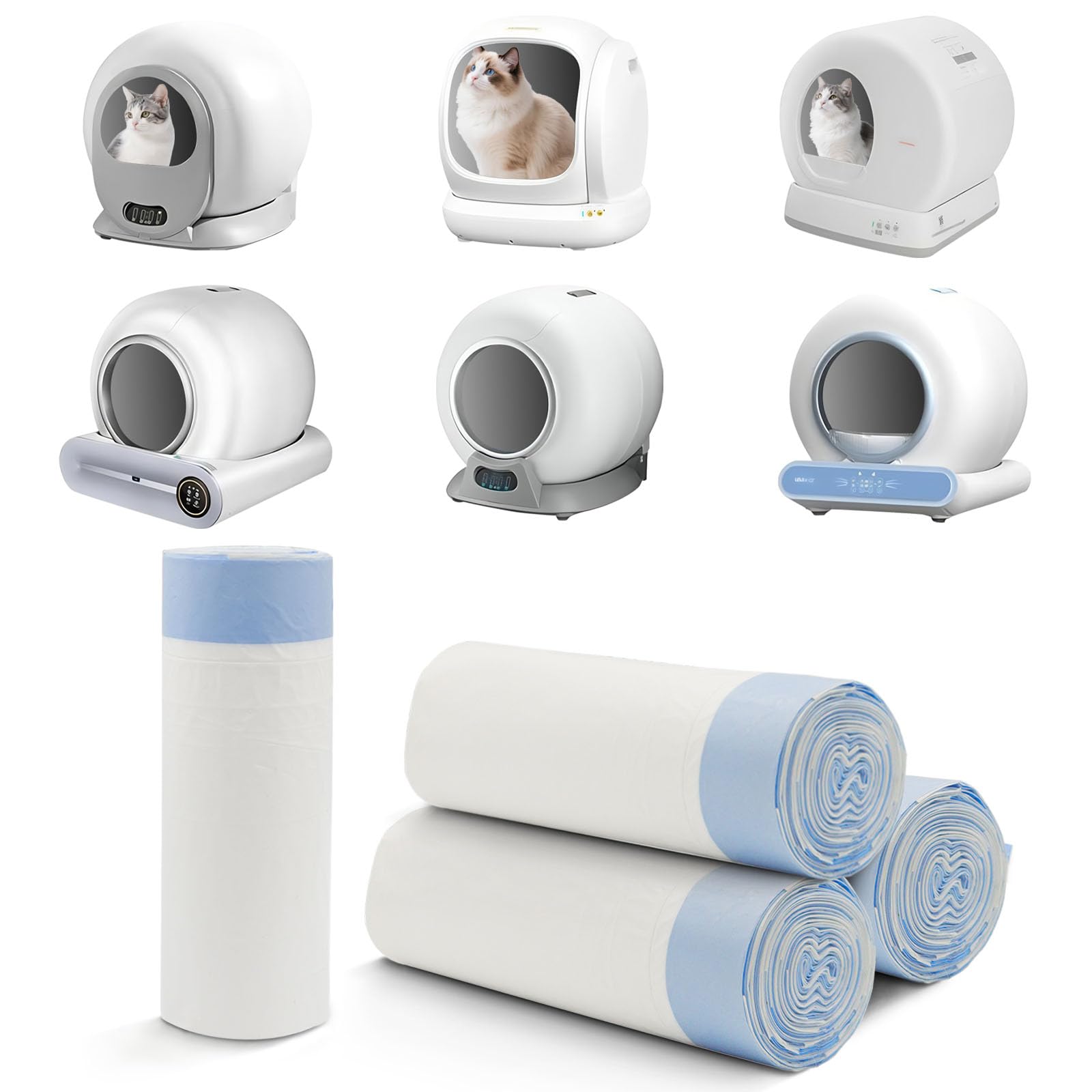 Photo 1 of 17.5"Opening x 18"L Cat Litter Box Liners for Self-Cleaning Cat Litter Box, Replacement Automatic Litter Box Liners, 4 Rolls Drawstring Trash Bags for Robot, Extra Thick?4 Packs/80 Counts?