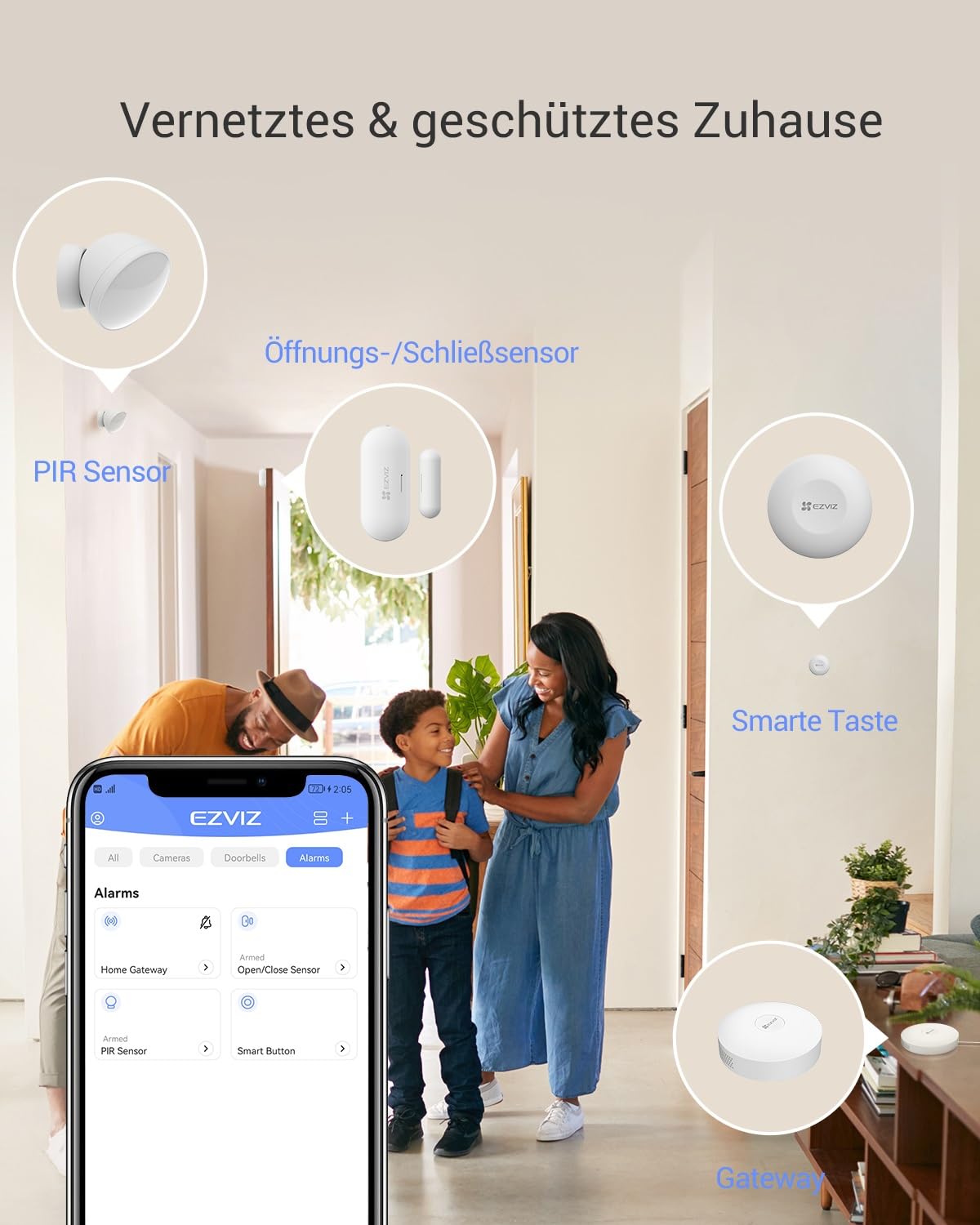 EZVIZ Home Sensor Kit, Gateway, PIR-Sensor, Öffnungs-/Schließsensor und Smart-Taste, zur Personenerkennung oder Kontrolle Aller intelligenten Geräte, Sprachalarme, Push-Nachricht(B1 Kit)