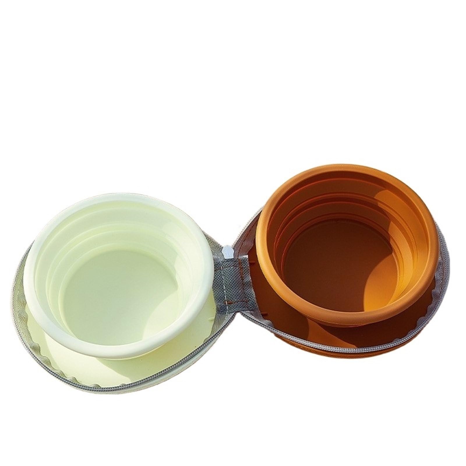 Gamelle pliable en silicone pour animal domestique - Double gamelle - Pour l'extérieur et les voyages - Marron et rose