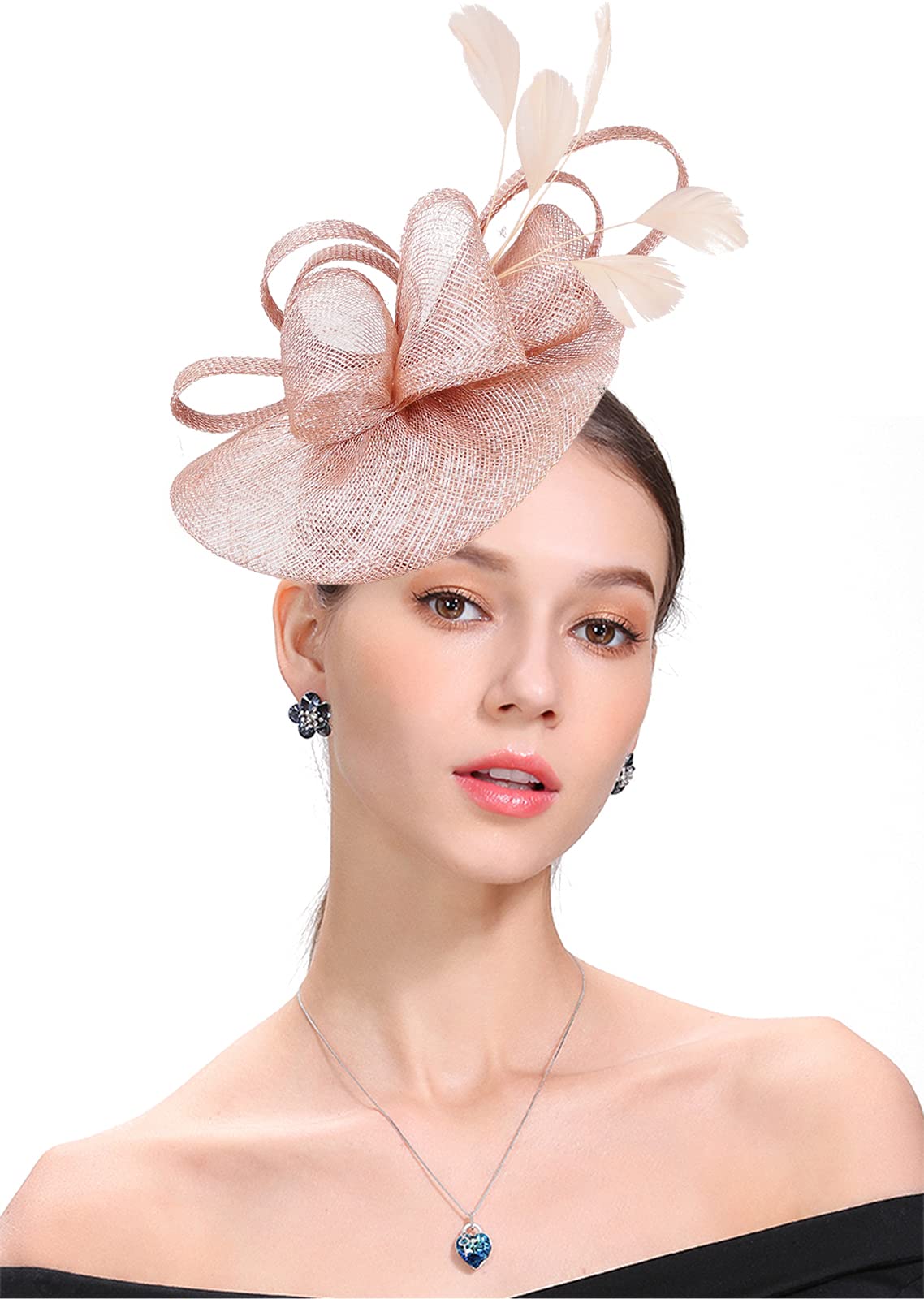 Z&X Women's Sinamay Fascinator Pillbox Headband Hair Clip Cocktail Tea Party Hat, 035 Nude Pink, One Size