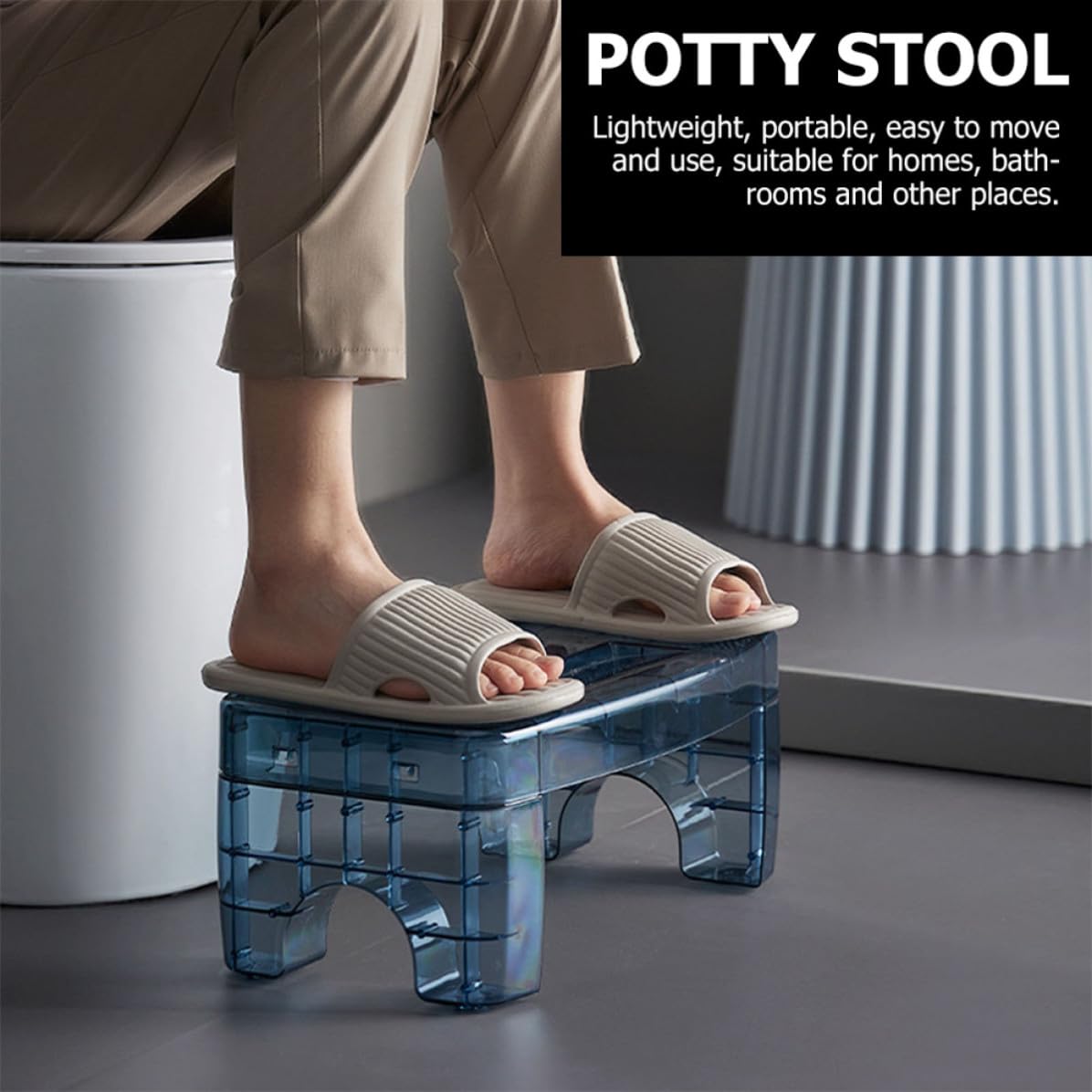 Toilettenhocker rutschfest, Tragbarer Fußhocker fürs Badezimmer, Blau