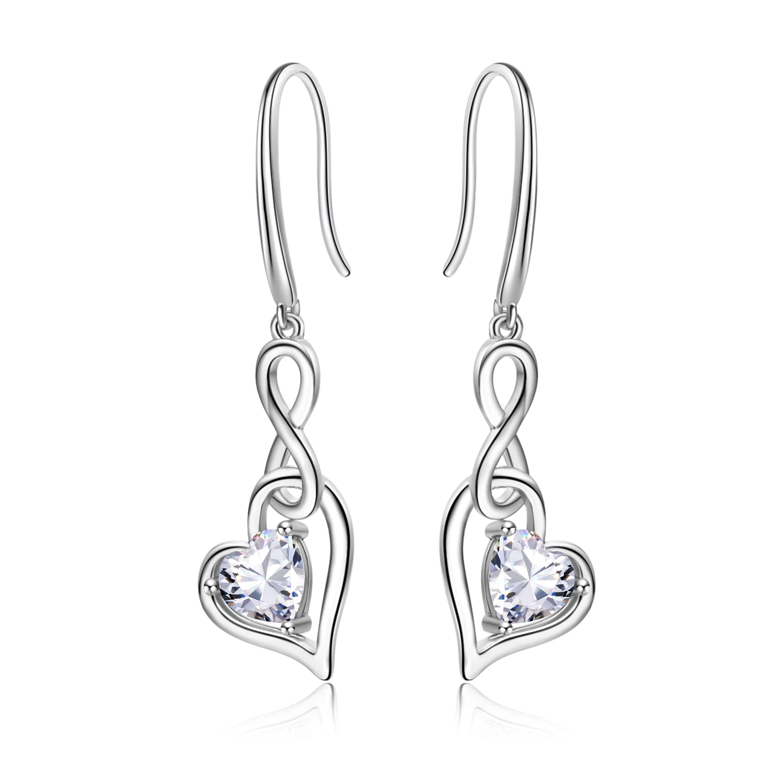 Geburtsstein Unendlich Ohrringe für Damen- Qings 925 Sterling Silber Unendlichkeit Herz Zirkonia Baumeln Tropfen Edelstein Ohrstecker Weihnachten Geburtstag Infinity Schmuck Geschenke für Mädchen