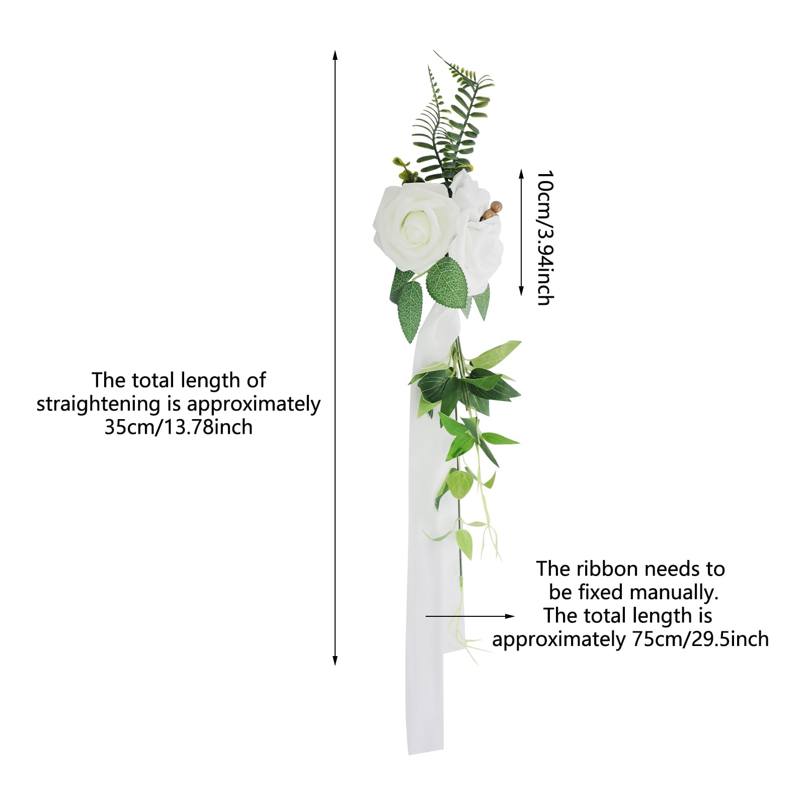 10-teiliges Set Künstliche Blumen 75 cm Länge – Hochzeitsdeko mit 10 cm Blütenköpfen aus Polyester – Stuhl Deko Hochzeit & Hochzeit Autoschmuck Deko mit Kabelbindern (Weiß)