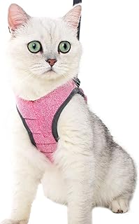 Poiinvc Ausbruchsicheres Katzengeschirr Set mit Katzenleinen, Haltbares Kitten Geschirr und Leine, Komfortabler Halsband-Geschirr-Kombination für Katzen und Kätzchen Rosa M product image