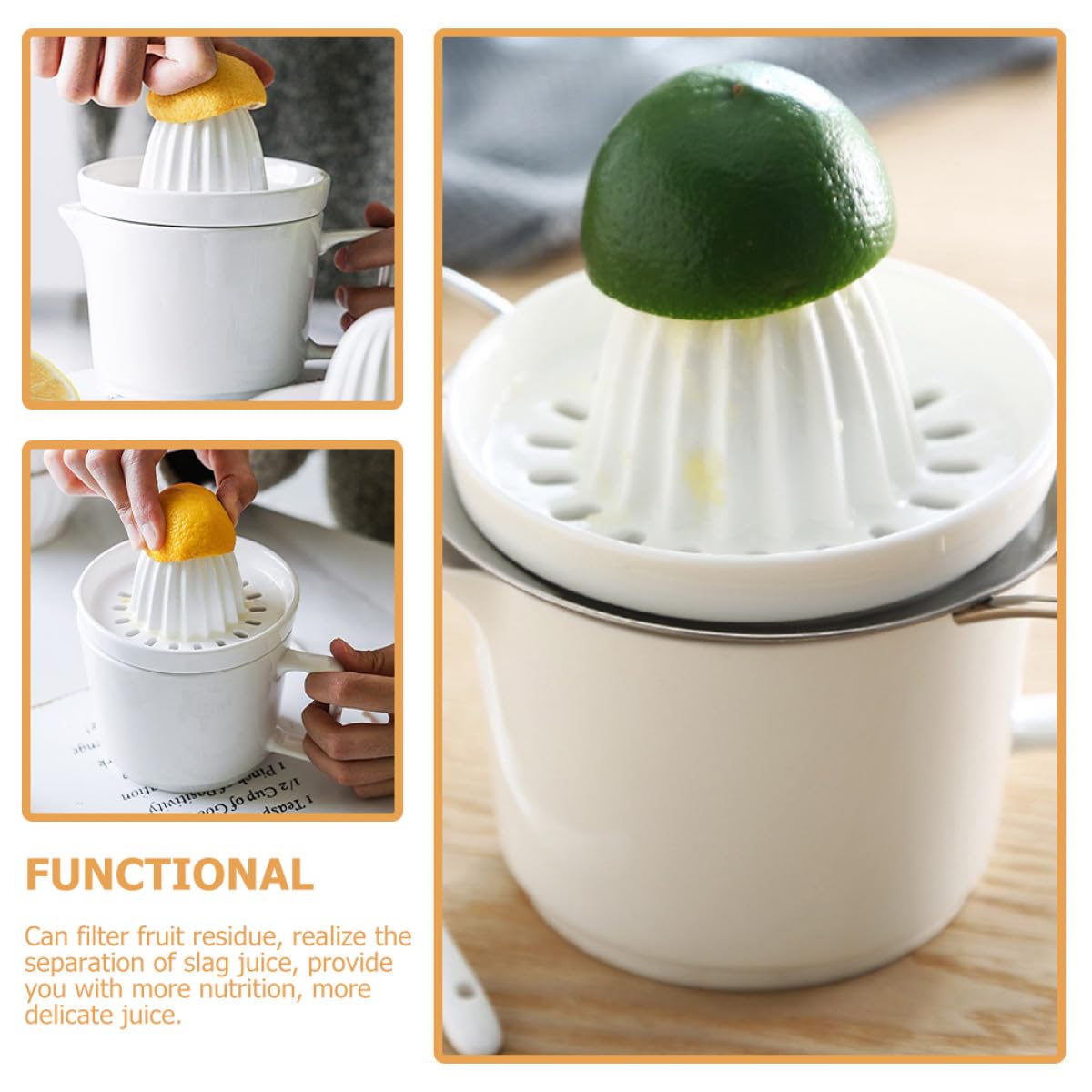 PLAFOPE Manueller Keramik Entsafter für Zitrusfrüchte und Kiwi Weißer Handentsafter mit Saft Schlamm Trennung für Küche und Riegel
