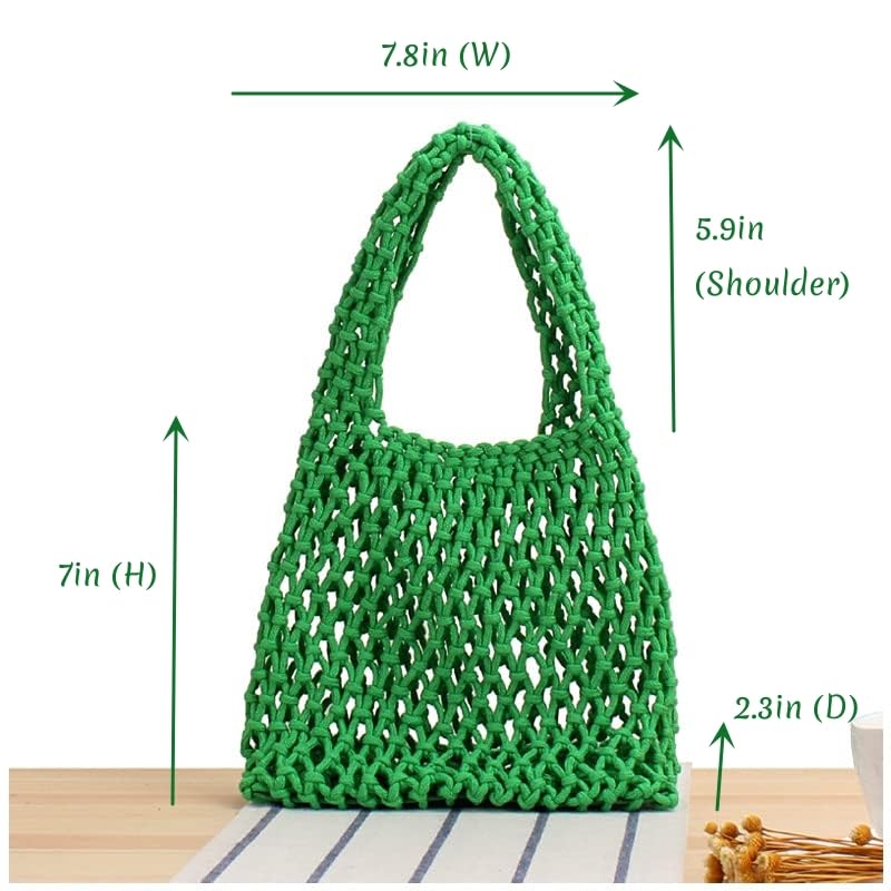 Image of Naimo Straw Beach Bag Woven Rattan Shoulder Bag Fishing Net Handbag Cotton Rope Tote Summer Crochet Hobo Bag